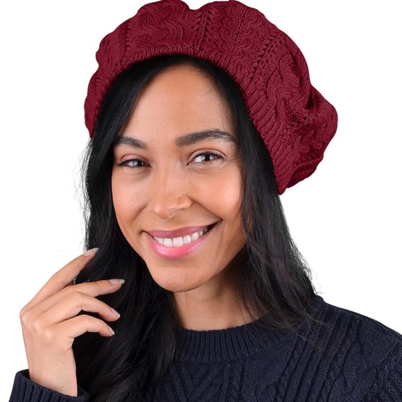 handmade Accessories - Lightweight Crochet Knitted Style Beanie Hat for Women, Slouchy Hat Burgundy